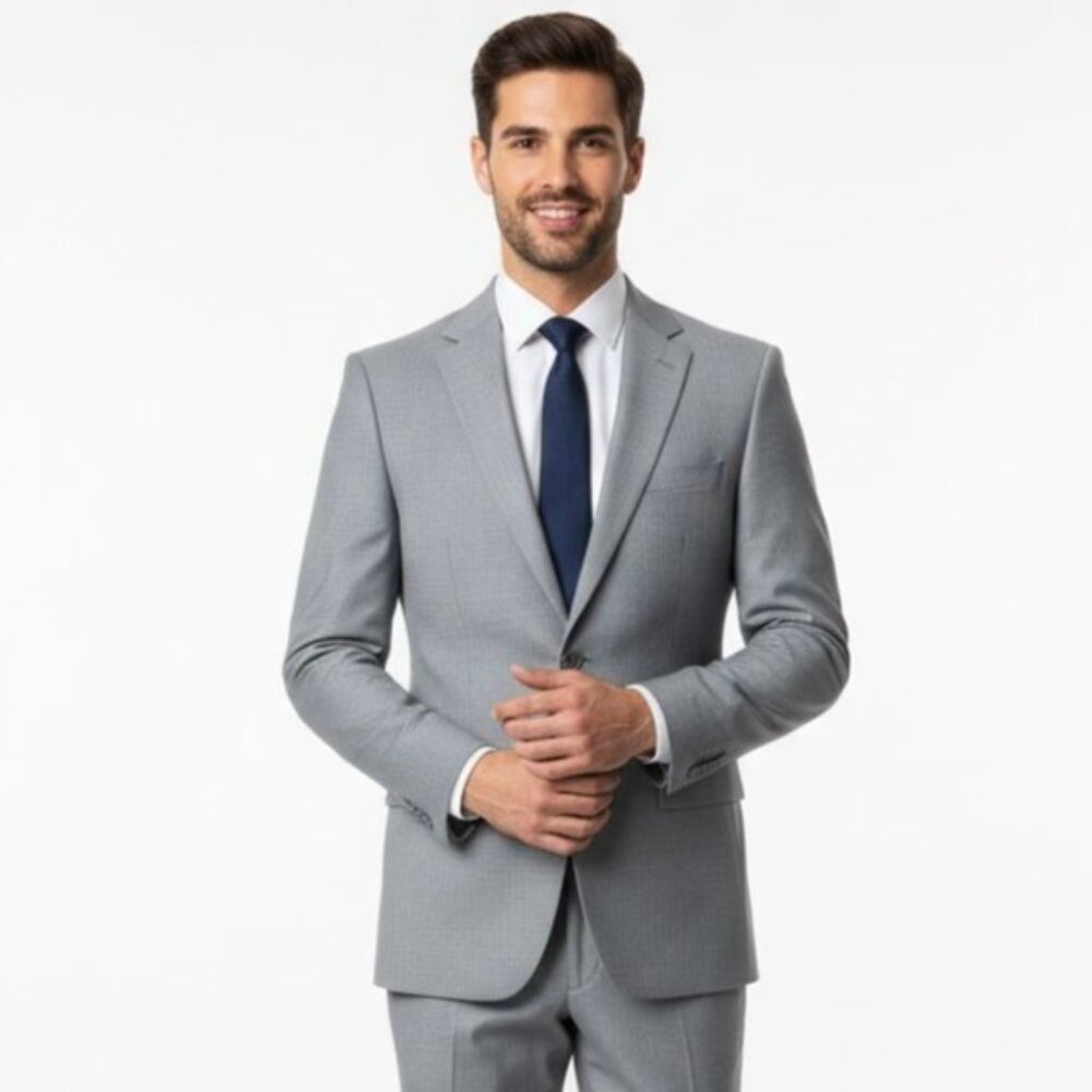 Renoir Men Gray 2-Button Suit Jacket Size 38 LONG Classic Office Formal FLAW